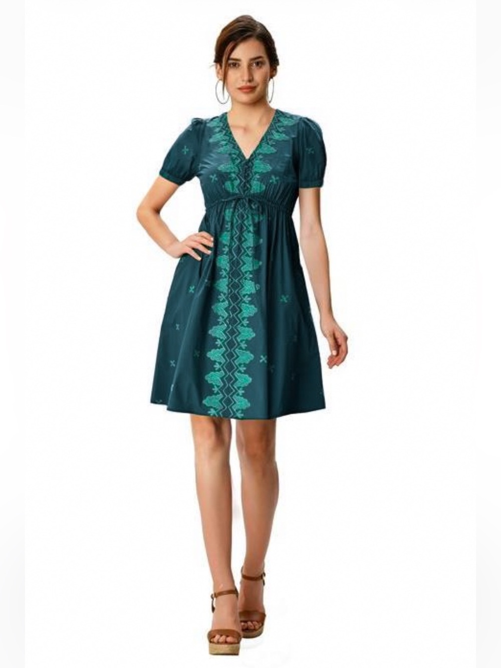 Wayward Fancies eShakti Teal Embroidered Cotton Fit & Flare Dress US 20
